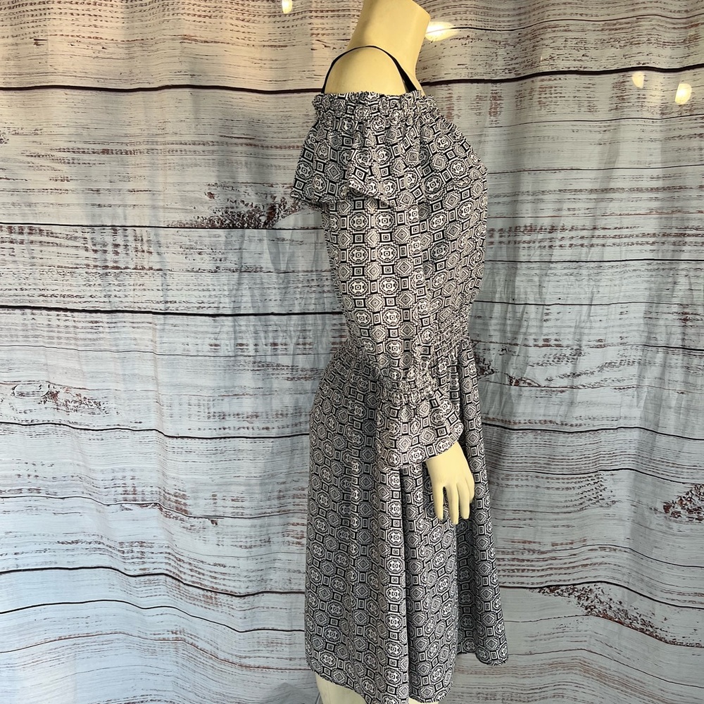 Libby Edelman Black Geometric Print Dress M - Picture 4 of 10